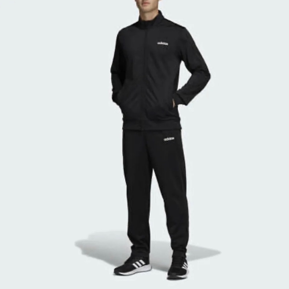 adidas Mens Back to Basic Black 2 piece Tracksuit Track Jacket and Pants set